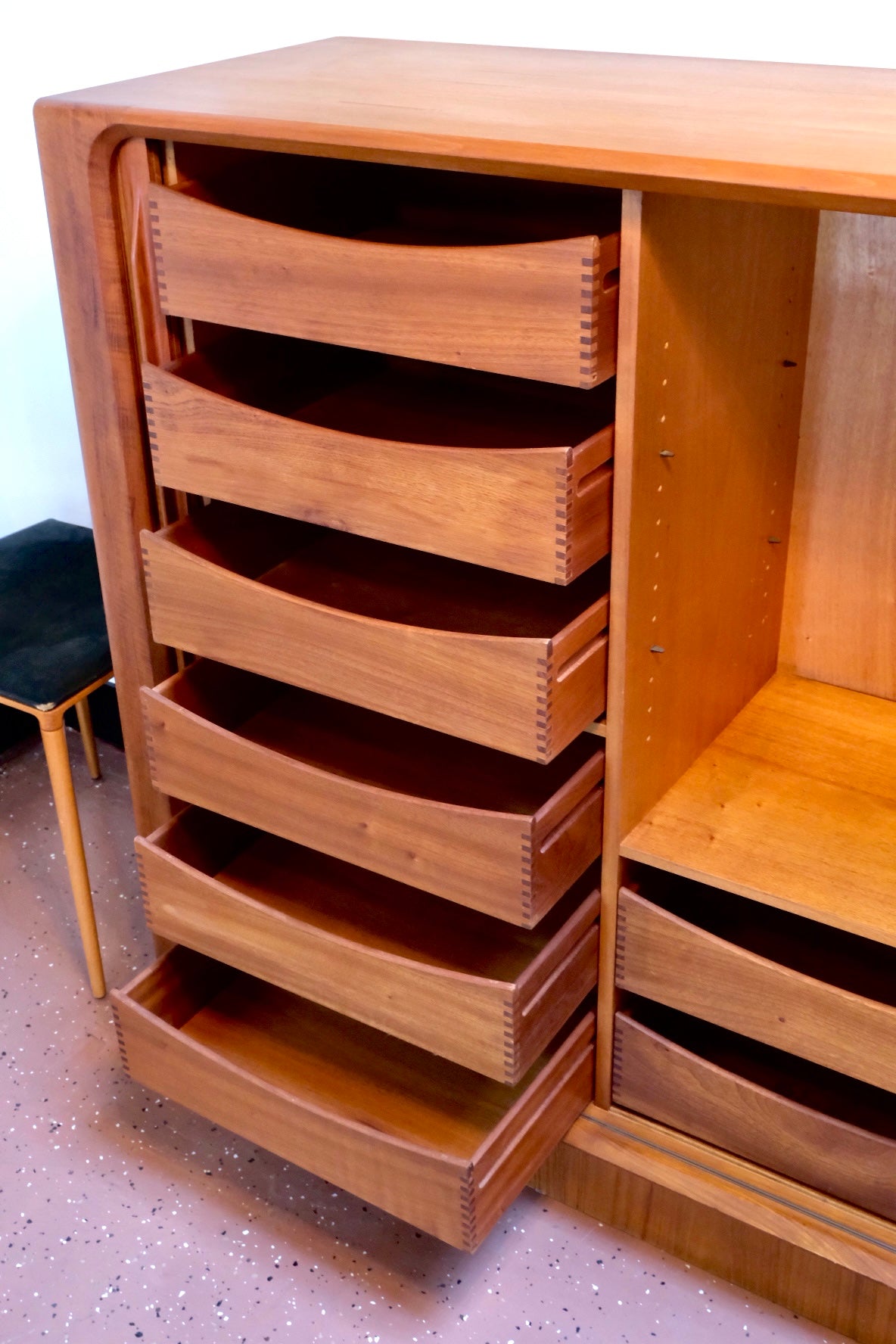 Danish Highboy Dresser w/Tambour Doors