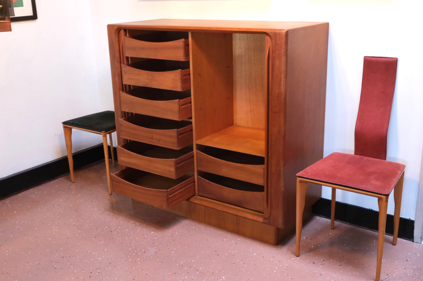 Danish Highboy Dresser w/Tambour Doors
