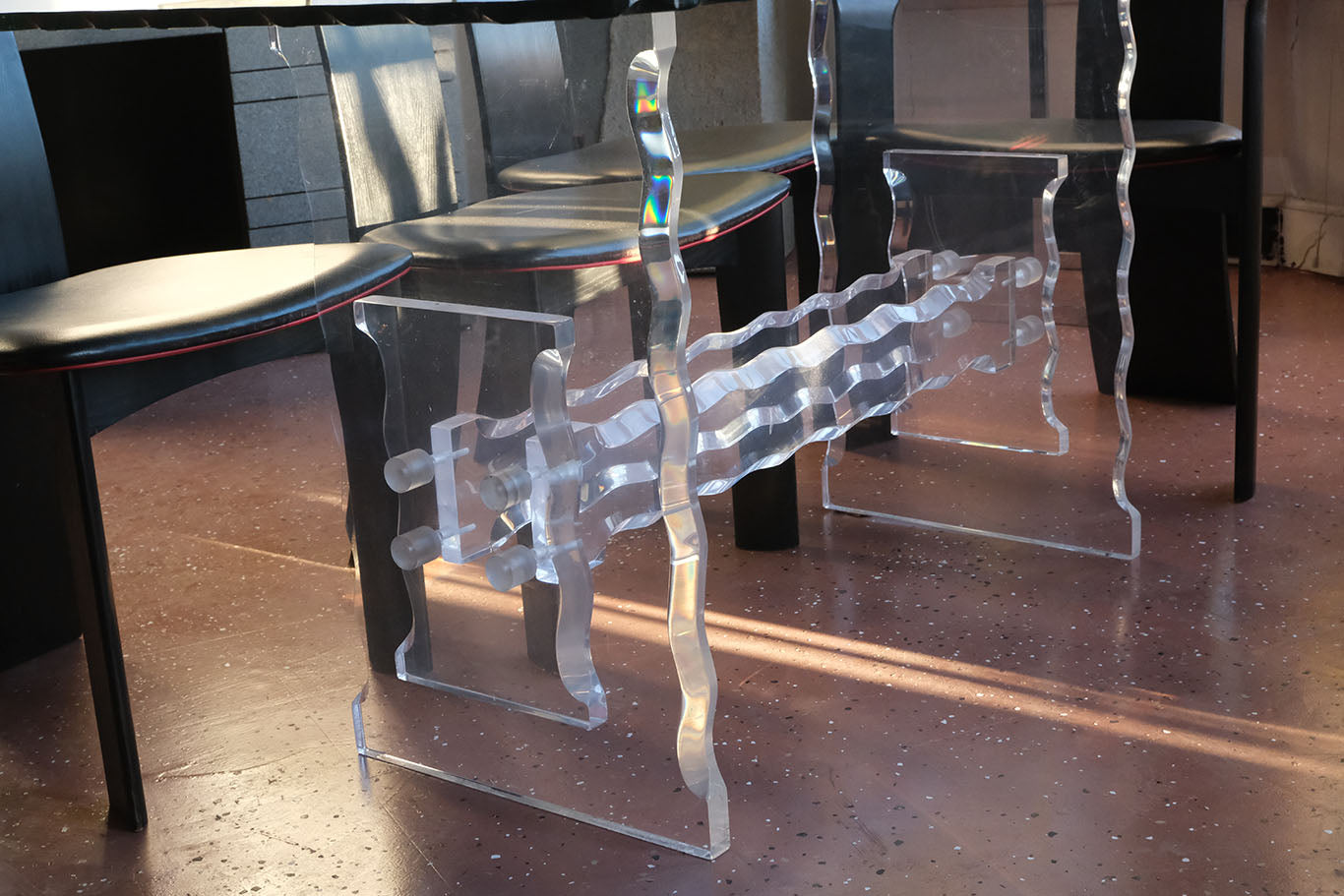Glass and Acrylic Wavy Dining Table