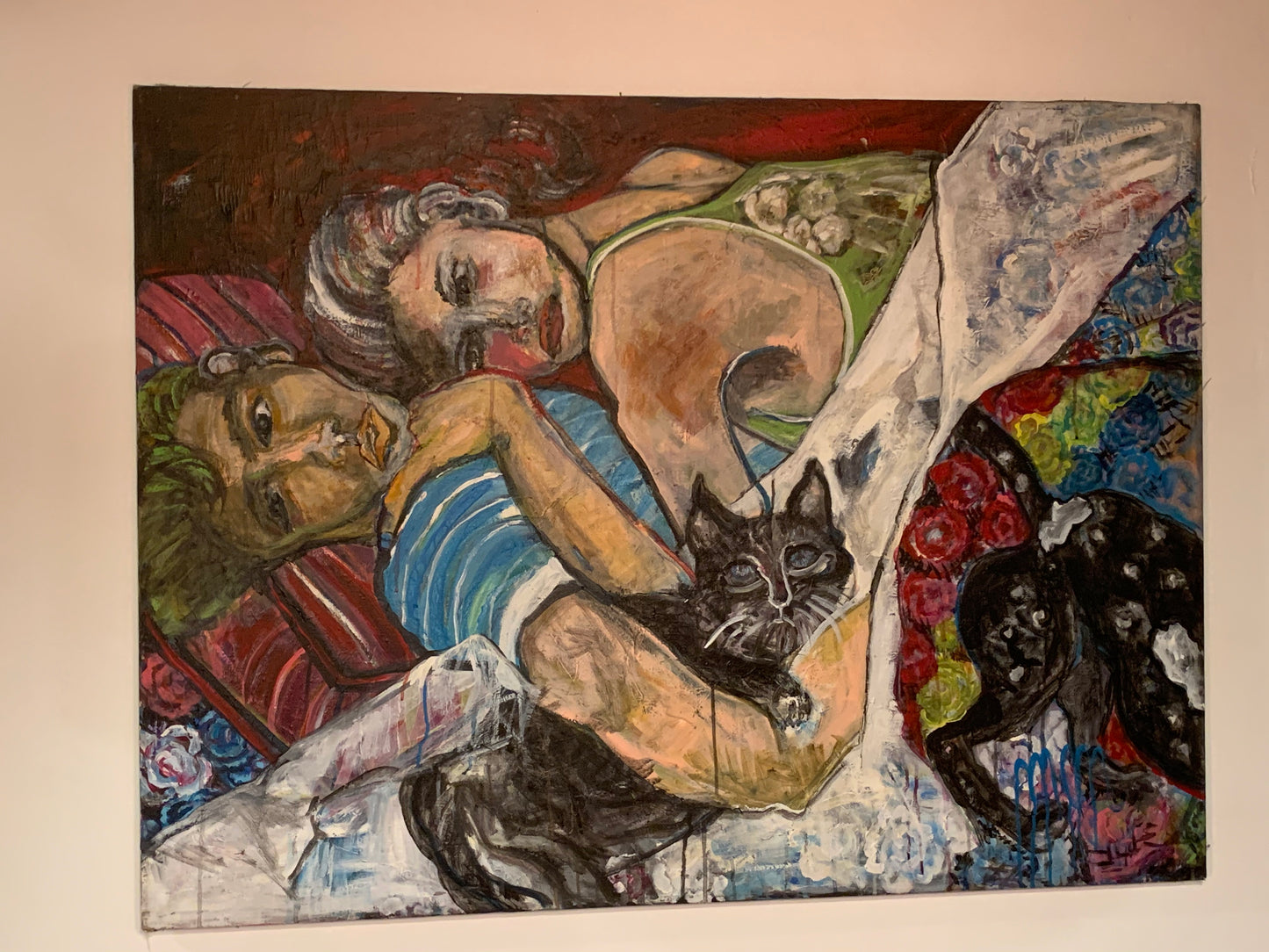 Couple and pets acrylic painting