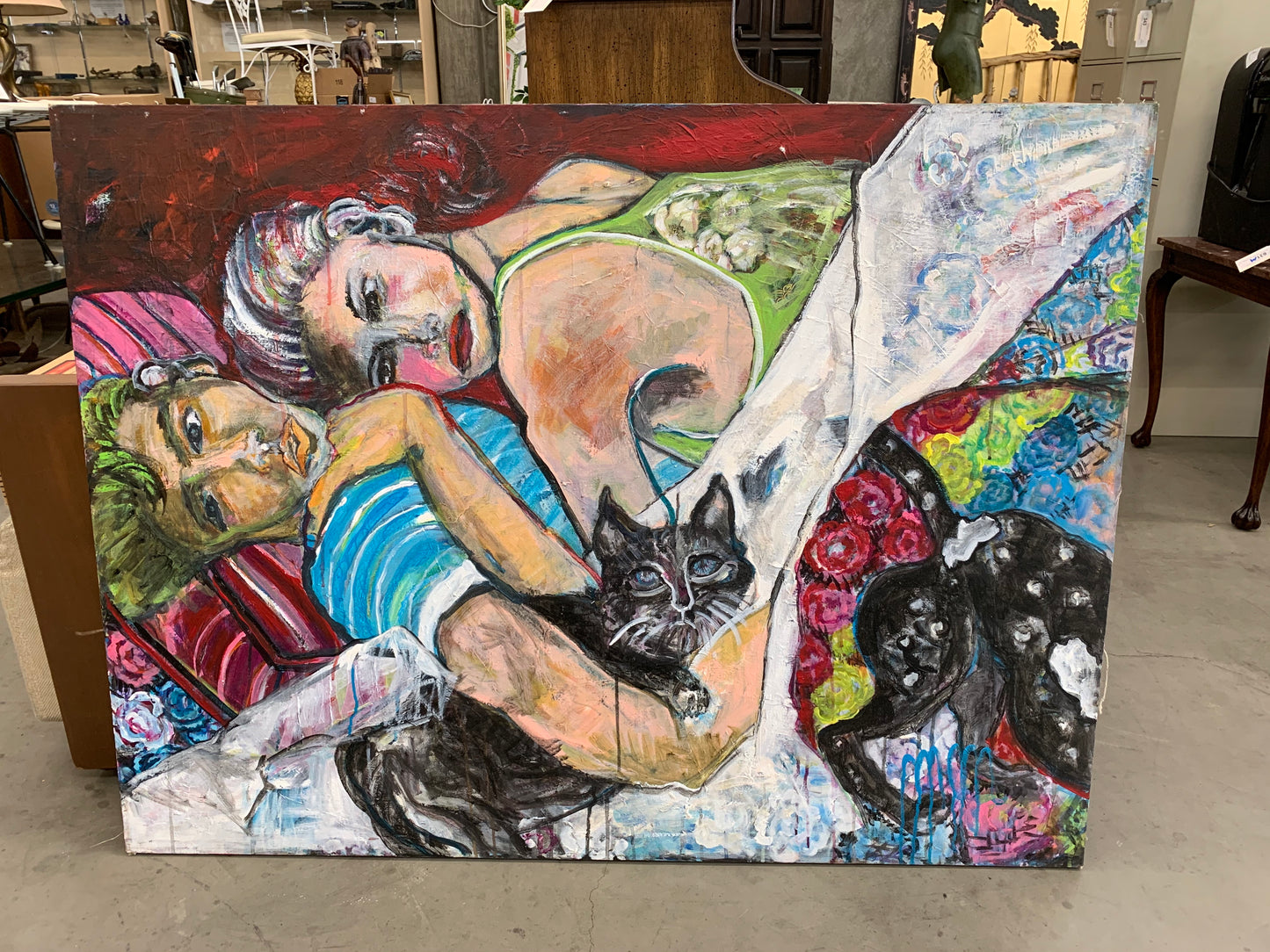 Couple and pets acrylic painting