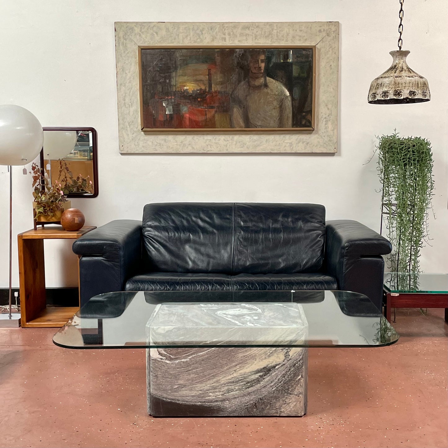 Rolf Benz sofa in deep navy leather.